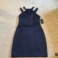 Guess Navy Blue Cocktail Dress With Zip - New With Tags. Beautiful. Formal Blue Bodycon Mini Dress, Blue Bodycon Mini Dress For Formal Occasions, Blue Bodycon Mini Dress For Formal Events, Coral Bodycon Dress, White Beaded Dress, Cable Sweater Dress, Navy Blue Cocktail Dress, Jeans And Hoodie, Red Lace Top