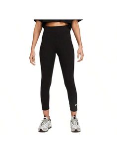 Nike has revamped this closet staple to be more durable and less sheer than previous versions. Designed to support you from one task to the next, their classic lifestyle leggings are made from stretchy fabric that feels thick but still lightweight and peachy-soft but still strong. Endlessly comfortable, you'll want to wear these 24/7. 
High rise; 7/8 length 
High waistband for coverage; non-see through fabric 
Moisture-wicking fabric; durable and opaque design 
Wide waistband; Printed swoosh log Sporty Fitted Yoga Pants, Sporty Tight Mid-rise Leggings, Sporty Mid-rise Leggings, Sporty Mid-rise Tight Leggings, Casual Tight Leggings For Light Exercise, High Stretch Solid Color Sporty Capris, Sporty High Stretch Solid Color Capris, High Stretch Sporty Capris, Trendy Mid-rise Yoga Activewear