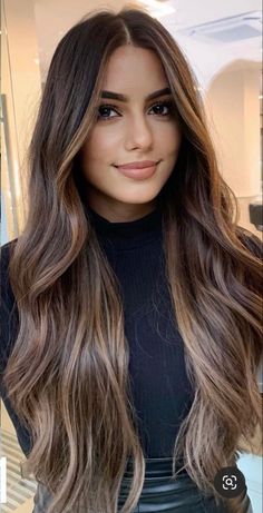 Cute Hair Colors For Brunettes Winter, Curtain Bangs With Layers Balayage, Highlites For Brown Hair Brunettes, Medium Long Length Hair With Layers Brunette, Layered Baylage Hair, Darken Balayage For Fall, Mocha Brown Hair With Babylights, Brunnete Hair Ideas Colour Ombre, Melted Hair Color Brown Brunettes