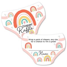 Hello Rainbow - Diaper Shaped Raffle Ticket Inserts INCLUDES 24 cards with instructions for a diaper raffle game and space for guests to write their name. FUN BABY SHOWER GAME: Baby Shower guests will love playing a diaper raffle - it’s easy to do and helps Mommy-to-Be stock up on diapers before her baby arrives. Diaper raffle tickets are a great addition to any baby shower invitations. Add them to invites for traditional baby shower or a baby sprinkle, give them to Dad’s friends for a diaper pa Reveal Party Games, Rainbow Party Supplies, Gender Reveal Party Games, Raffle Ticket, Fun Baby Shower Games, Baby Shower Diaper Raffle, Diaper Raffle Tickets, Baby Themes, Baby Shower Activities