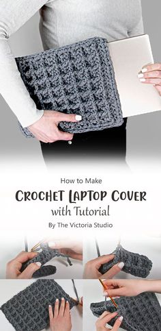 the crochet laptop cover is being worked on