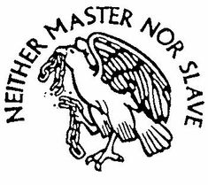 a black and white drawing of an eagle with the words never master nors save