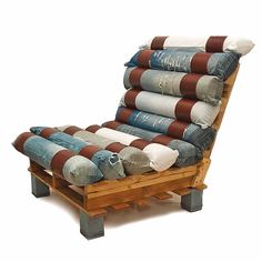 a couch made out of old jeans and pillows