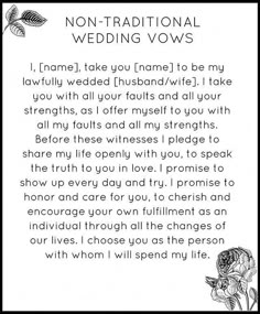 a poem written in black and white with flowers on the bottom right hand corner that reads,'non - traditional wedding vows '