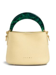 Marni Venice Mini Shoulder Bag - Farfetch Unique Bags Design, Cream Handbag, Cream Bags, Green Handbag, Statement Bag, Black Camel, Pretty Bags, Unique Bags, Leather Bucket Bag