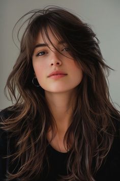 Brown Long Layered Hair, Hair With Layers And Bangs, Bangs Long Layers, Trendy Hairstyles For Long Hair, Layered Hair With Curtain Bangs, Hair Ideas With Bangs, Layered Hair Ideas, Long Hair With Layers, Curtains Bangs