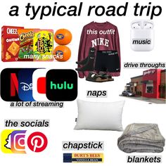 there are many items that can be found in this road trip info sheet, including t - shirts, sweatshirts, and other things