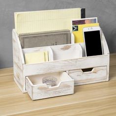 Whitewashed Wood Desktop Organizer with 2 Drawers - MyGift Essential Office Supplies, Farmhouse Inspired Decor, Wood Office Desk, Desk Caddy, Whitewashed Wood, Office Supply Organization, Desk Organization Office, Shabby Chic Farmhouse, Desktop Organizer