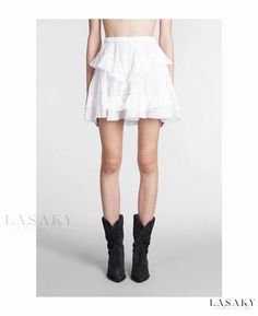 Lasaky - Elastic-waist cake layering skirts with a ruffled hem in white, offering a comfortable yet stylish option for casual wear. Tiered Ruffle Hem Skirt, Feminine Tiered Ruffled Skirt, Tiered Layered Hem Feminine Bottoms, Feminine Tiered Bottoms With Layered Hem, Flowy Tiered Skirt With Ruffle Hem, Chic Layered Tiered Skirt Bottoms, Chic Layered Tiered Skirt, Chic Tiered Skirt With Layered Hem, Chic Mini Skirt With Layered Hem