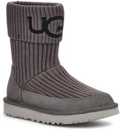 UGG® Classic Rib Knit Boot Knit Boot, Tall Brown Boots, Knit Logo