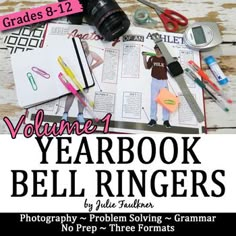 an image of a book cover with school supplies on it and the title, volume 1 yearbook bell ringers