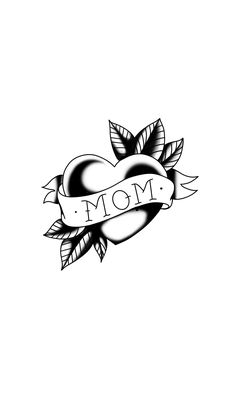 a black and white tattoo design with the word mom on it