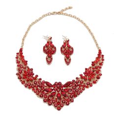 PRICES MAY VARY. ♥ Material & Craft ♥: It 's beautiful and sparkle red necklace earrings !Everyone love this classy fashion jewelry set, you wil get so many compliments ,it adorned with selected Crystal, crafted with eco-friendly Zinc alloy, Lead-Free & Nickel-Free, It's specila floar design is perfectly to match the clothes and your unique beauty. ♥ Specifications & Size ♥: Necklace: 19.5 i +2.5in (Adjustable): Earrings Size (Pierced): 2.5in; Each Piece Weight: 0.56oz/15.8g. Total Weight: 110g. Party Jewelry Sets With Rhinestones And Alloy, Party Jewelry Beaded Alloy, Party Jewelry With Beaded Alloy, Party Beaded Alloy Jewelry, Red Alloy Jewelry For Party, Red Rhinestone Necklace For Party, Wedding Rhinestone Alloy Necklace With Jewels, Wedding Rhinestone Necklace With Alloy Jewels, Wedding Rhinestone Necklace With Jewels