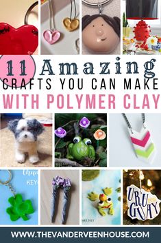 the words amazing crafts you can make with polymer clay are shown in this collage