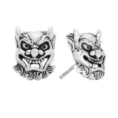 Japanese Oni Mask Stud Earring - Silver Phantom Jewelry Japanese Oni Mask, Japanese Oni, Oni Mask, Everyday Clothes, 2 Earrings, Earrings Set, Solid 925 Sterling Silver, Sterling Silver Earrings, Earring Set