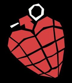 a red heart with a key hanging from it's side on a black background