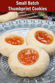 small batch thumbnut cookies on a glass plate with ketchup in the middle