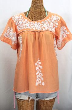 Delish!  Siren's "La Lijera" Embroidered Peasant Blouse Mexican Style in Refreshing Orange Cream with White Embroidery.  Check out all of our emboidered blouses at http://www.sirensirensiren.com/new!-embroidered-peasant-tops #summer Orange Cream