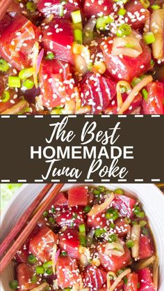 the best homemade tuna poke with chopsticks in it