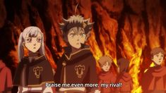 an anime scene with the words praise me even more, my rival is in front