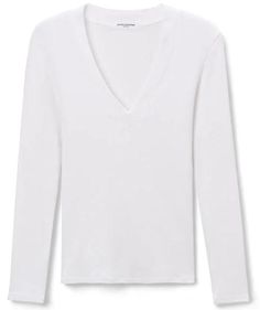 Cut in slinky cotton rib with a wide v neck, this long sleeve fits like a glove and fits like it was made just for you. Pair it with denim for an elevated look or easily dress it down with sweatpants or shorts. White V-neck Long Sleeve Top For Fall, White Stretch V-neck Sweater For Spring, White Ribbed V-neck Sweater, Ribbed V-neck Long Sleeve Top For Spring, Fitted White V-neck Top For Fall, Trendy Ribbed V-neck Long Sleeve Top, Elegant Ribbed V-neck Tops, Ribbed V-neck Top For Layering, Fitted Long Sleeve Cotton V-neck Sweater