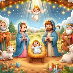 a nativity scene with baby jesus in the manger