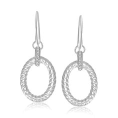 The cable themed oval elements are highlighted by the .05ct diamond embellishments on this chic and stylish drop earrings. Designed in sterling silver with lovely rhodium plating. French Wire, Heart Earrings Studs, Silver Diamonds, Sterling Earrings, Jewelry Stores, Colored Diamonds, Sterling Silver Earrings, Metallic Silver, Gold Earrings