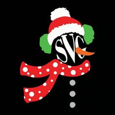 a snowman wearing a santa hat and scarf with the word sv on it's forehead