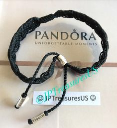 100% Authentic Pandora Macrame Black Woven Bracelet and  .925 ALE Sterling Silver Accents. Bracelet is one clip station (clip NOT included) and is adjustable to fit up to 7.5" wrist Bracelet is pre-owned and in great condition Properly stamped 925 ALE as shown in pictures  Pandora Box/Packaging is NOT included  The Bracelet shown in pictures is the one you will receive  Fast and Free shipping with confirmation number within U.S. Please feel free to ask any questions and add me to your favorite l Luxury Black Adjustable Braided Bracelet, Macrame Black, Adjustable Black Hand-strung Braided Bracelet, Black Weave, Wrist Bracelet, Bracelet Pandora, Woven Bracelet, Pandora Bracelets, Pandora Bracelet