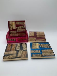 four different types of wine corks in boxes