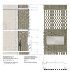 an architectural drawing shows the interior and exterior sections of a building, with different materials