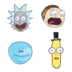 four cartoon faces with different expressions on them