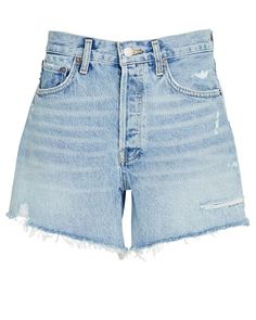 AGOLDE Parker Long Denim Shorts in Blue | INTERMIX® Long Denim Shorts Outfit, Denim Shorts Outfit Ideas, Shorts Outfit Ideas, Long Denim Shorts, Denim Shorts Outfit, Blouse Ideas, Ribbed Mini Dress, Concert Fits, Latest Fashion Design