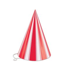 a red and white striped party hat