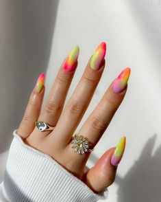 25+ Unique Summer Neon Nail Designs to Try Out in 2023 Neon Orange Nails, Birthday Nail Designs, Neon Pink Nails, Neon Nail Art, Nails Neon, Neon Green Nails, Water Color Nails, Milky Nails