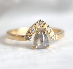 Gray Diamond Ring, Grey Sapphire, Pear Diamond Ring, Grey Diamond Ring, Rose Cut Diamond Ring, Pear Diamond Rings, Gray Diamond, Rosecut Diamond Ring, Pear Ring