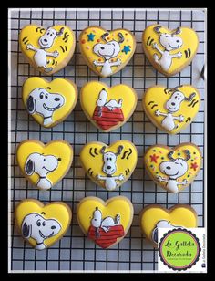 the cookies are decorated with snoopy characters