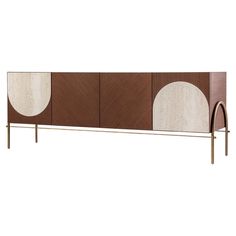 the sideboard is made out of wood and has two oval shapes on each side