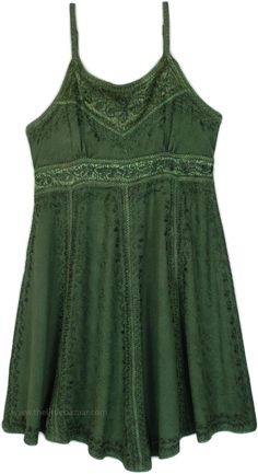 Olive Renaissance Vintage Embroidered Sleeveless Short Dress | Dresses | Green | Embroidered, Misses, Fall, Bohemian Fitted Green Bohemian Sleeveless Dress, Beach Dresses Short, Flowy Dress Short, Thrift Wishlist, Dress Medieval, Dress Western, Boho Dress Short, Short Sundress, France Outfits