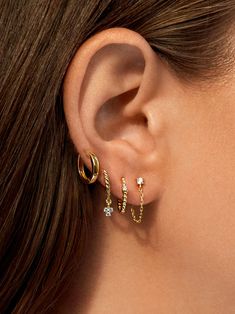 Piercing Simple, Gold Earring Set, Cartilage Hoop Earrings, Gold Earrings Set, Earring Stack, Dainty Gold Earrings, Stacked Earrings, Cartilage Earrings Hoop, 18k Gold Earrings