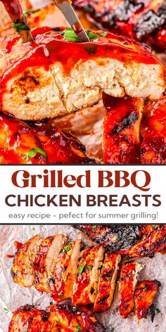 slices of grilled BBQ chicken breasts Grilled Barbecue Chicken Breast, Barbecue Chicken Breast Recipes, Grilled Bbq Chicken Breast, Hibachi Recipes, Chicken Breasts Recipe, Bbq Chicken Breast, Grilled Foods, Baking Secrets, Grilled Bbq Chicken