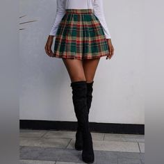 Tartan Plaid Print Skirt Pleated And Flare High Waisted Plaid Print Skirt, Preppy Skirt, Printed Pleated Skirt, Women Skirts, Pleated Midi Skirt, Plaid Skirts, Skirt Outfits, Pleated Skirt, Fashion News