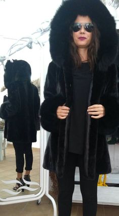 The perfect winter fur in the best Top quality! NEW,Real Beautiful Fine and Elegant Hooded Natural Black MINK fur coat! Not sheared. Amazing Black Fox Collar around Hood and cuffs! Leather belt included. Super soft,very light,very warm! Order it in other color fox trims. Order it in Any color. You can order larger sizes as well. Pictures are private property. Made in one of the best Greek fur workshops. Wholesale- retail. No returns accepted. Hooded Mink-colored Faux Fur Outerwear, Fluffy Mink Hooded Fur Coat, Solid Color Faux Fur Coat For Winter, Hooded Mink Outerwear With Faux Fur Trim, Faux Fur Coat For Cold Weather, Solid Faux Fur Coat For Cold Weather, Solid Color Faux Fur Coat For Cold Weather, Fox Collar, Black Fox