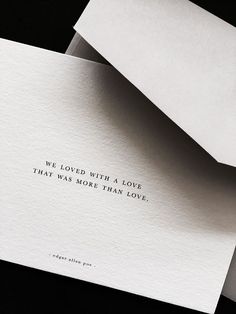 two folded cards with the words we loved with a love that was more than tone