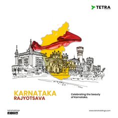 a drawing of a flag flying in front of a building with the words karnattaka rayotsava