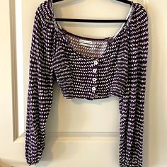 Size Medium Urban Outfitters Long-Sleeve Crop Top. Never Worn, New Without Tags. Indigo With Cream Colored Spots. Casual Long Sleeve Crop Top, Trendy Long Sleeve Purple Top, Purple Long Sleeve Trendy Tops, Trendy Purple Long Sleeve Tops, Casual Cropped Long Sleeve Top In Cotton, Casual Cropped Long Sleeve Cotton Top, Chic Purple Long Sleeve Crop Top, Chic Long Sleeve Purple Crop Top, Casual Purple Long Sleeve Top