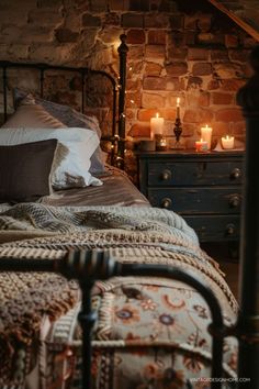 A beautifully styled dark bedroom with vintage furniture, moody lighting, and earthy tones, showcasing the charm of a dark cottagecore aesthetic bedroom and inspiring cozy cottagecore ideas for unique bedroom ideas.