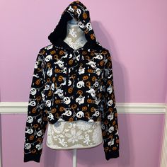 Killstar Haunted Pumpkin Cropped Hoodie Size Medium, Oversized . Msrp: $50 New With Tags Cute Pumpkin, Spiderweb And Ghost Print. Perfect For A Goth Outfit All Year Round. Dollskill Black Alt Alternative Emo Grunge Witchy Romantic Black Moon Child Goth Gothic Moon Coffin Bat Skull Goth Smoke Free Home. Please Note I Have Dogs And Cats But They Are Not Around My Clothes. Items Are Lint Rolled Over Twice Before Shipment.. Halloween Cotton Long Sleeve Outerwear, Casual Halloween Outerwear With Drawstring Hood, Harajuku Hooded Top For Fall, Cotton Long Sleeve Halloween Outerwear, Cotton Long Sleeve Outerwear For Halloween, Cotton Outerwear With Drawstring Hood For Halloween, Black Halloween Outerwear With Drawstring Hood, Black Outerwear With Drawstring Hood For Halloween, Trendy Long Sleeve Halloween Outerwear