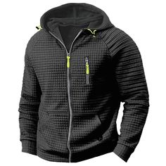 Season:Spring   Fall,Cross-Seasons; Fabric:Polyester,Waffle Fabric; Sleeve Length:Long Sleeve; Gender:Men's; Style:Basic,Casual,Streetwear; Elasticity:Micro-elastic; Occasion:Casual,Streetwear,Work,Daily,Sports  Outdoor; Fit Type:Regular Fit; Pattern:Plain; Design:Zipper,Pocket; Neckline:Hooded; Sports Clothing Sub Category:Tactical Hoodie,Waffle Hoodies; Front page:FF; Listing Date:09/20/2024 Winter Tactical Long Sleeve Hooded Jacket, Black Hooded Jacket With Zipper For Outdoor Activities, Tactical Long Sleeve Hooded Jacket For Outdoor Activities, Fleece Hooded Jacket For Outdoor Activities In Techwear Style, Black Hooded Jacket With Ykk Zipper For Outdoor Activities, Winter Sports Hooded Jacket With Zipper Closure, Winter Sports Hooded Jacket With Zipper, Black Hooded Jacket For Outdoor Activities, Sporty Hoodie With Zipper Closure For Outdoor