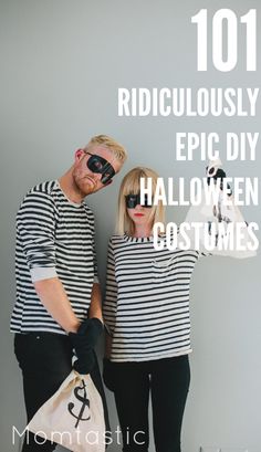 a man and woman in halloween costumes with the words 101 ridiculously epic diy halloween costumes